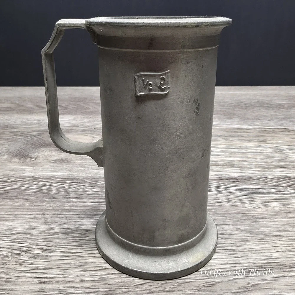 Vintage Peltrato 95% Pewter Measuring Cup 1/2 Liter Made in Italy Metalware